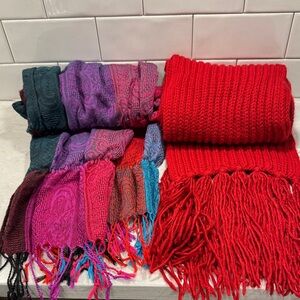 Winter Scarves | Red Chunky Ribbed Knit & Jewel Tone Paisley Pashmina | 70”
Item